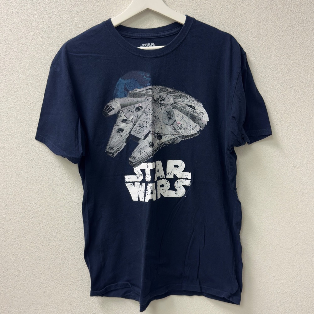 Star Wars Millennium Falcon Graphic T-Shirt Mens L Navy Blue Jerry Leigh